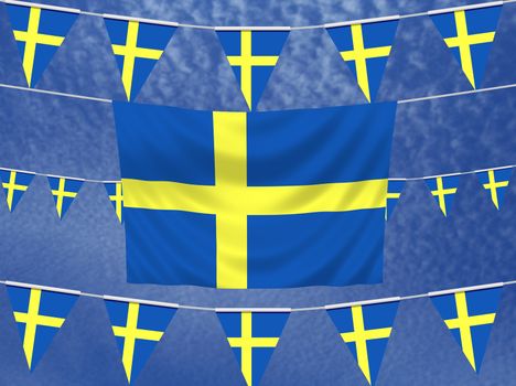 Illustrated flag of Sweden with bunting and a sky background