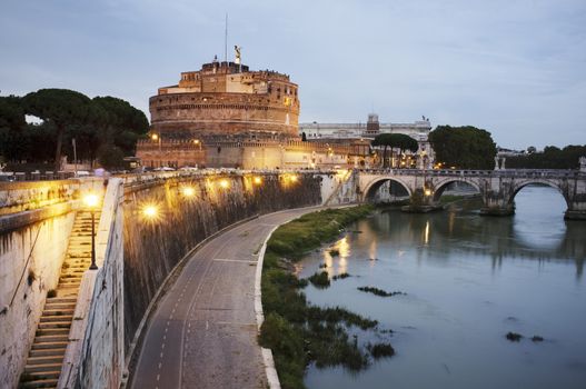 The Mausoleum of Hadrian, usually known as Castel Sant'Angelo in evening light. Rome, Italy