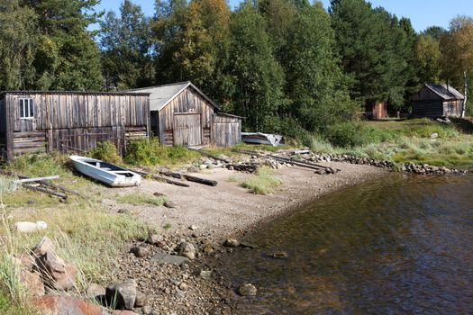 A quiet haven on the river. Russia, Zelenoborsky. Artificial reservoir hydroelectric.