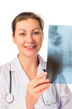 Smiling doctor radiologist with an X-ray in hands