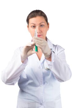 beautiful girl in medical clothing with a syringe