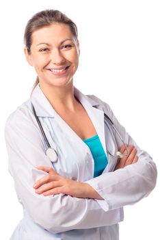 happy sure of himself woman doctor isolated