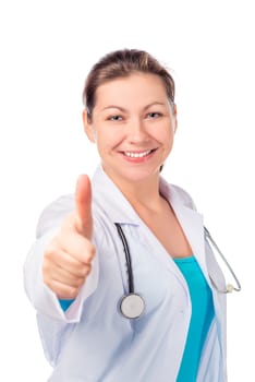 Portrait of a handsome successful doctor on a white background