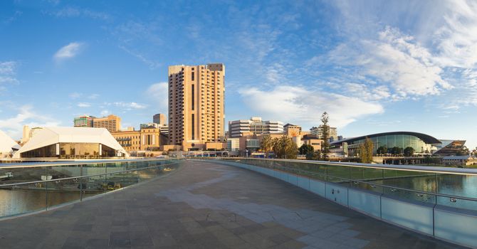 Downtown area of Adelaide city in Australia at sunset