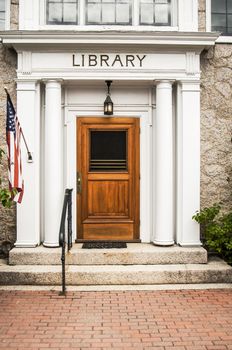entrance of old library in Maine, Usa