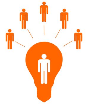 Illustration of five people linked to another inside a light bulb