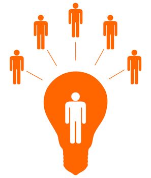 Illustration of five people linked to another inside a light bulb