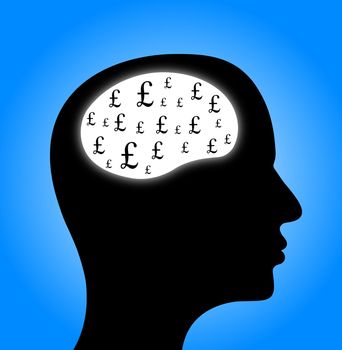 Illustrated head with pound symbols inside the brain