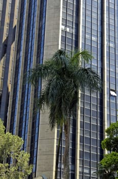 Modern building with glass facade in blue