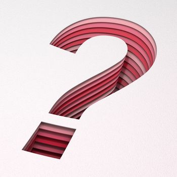 Question mark with layers of paper cut, 3d render, white background