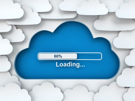 Cloud symbol with loading progress bar, 3d render