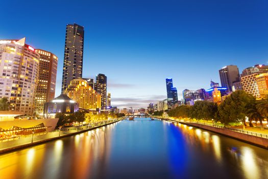 View of Yarra river in Melbourne at sunset