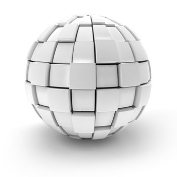 Blank sphere formed by blocks, 3d render, white background