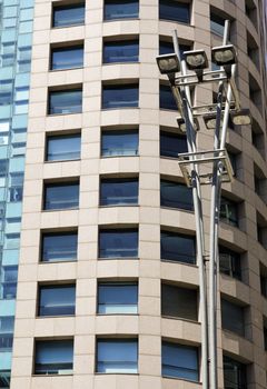 Modern building with glass facade in blue