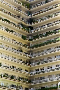 Modern building with color green facade 