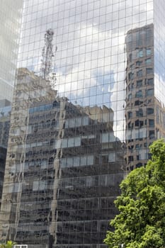 Modern building with glass facade in blue