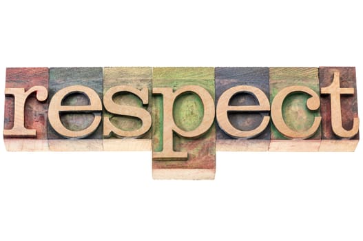 respect word typography - isolated text in letterpress wood type blocks