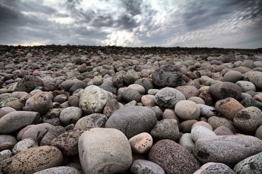 huge boulders on beach beyond polar circle
