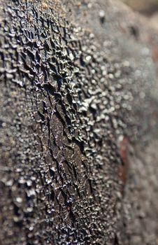 Vanished surface with the vanish cracked and charred after the fire