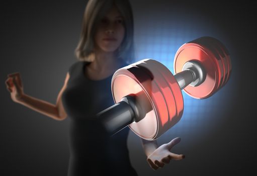 woman and futusistic hologram on hand