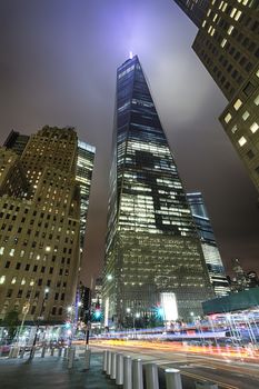 New York, USA - October 2, 2014: Freedom Tower in Lower Manhattan. One World Trade Center is the tallest building in the Western Hemisphere and the third-tallest building in the world. Taken from Brookfield Place