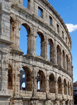 Detail of ancient Roman amphitheater in Pula, Croatia