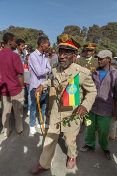 Addis Ababa - Sept 2: A decorated war veteran attends the celebrations of the 119th Anniversary of the Ethiopian Army's victory over the invading Italian forces in the 1896 battle of Adwa. September 2, 2015, Addis Ababa, Ethiopia.