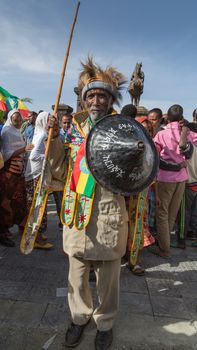 Addis Ababa - Sept 2: A decorated war veteran attends the celebrations of the 119th Anniversary of the Ethiopian Armyes victory over the invading Italian forces in the 1896 battle of Adwa. September 2, 2015, Addis Ababa, Ethiopia.