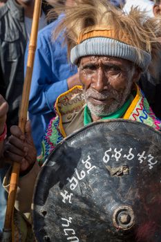 Addis Ababa - Sept 2: A decorated war veteran attends the celebrations of the 119th Anniversary of the Ethiopian Army's victory over the invading Italian forces in the 1896 battle of Adwa. September 2, 2015, Addis Ababa, Ethiopia.