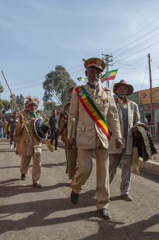 Addis Ababa - Sept 2: Decorated war veterans attends the celebrations of the 119th Anniversary of the Ethiopian Army's victory over the invading Italian forces in the 1896 battle of Adwa.