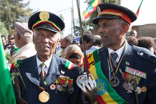 Addis Ababa - Sept 2: Decorated war veterans attends the celebrations of the 119th Anniversary of the Ethiopian Army's victory over the invading Italian forces in the 1896 battle of Adwa. September 2, 2015, Addis Ababa, Ethiopia.