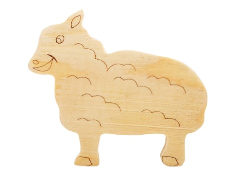 engraving wooden sheep toy made of plywood, studio shot, isolated