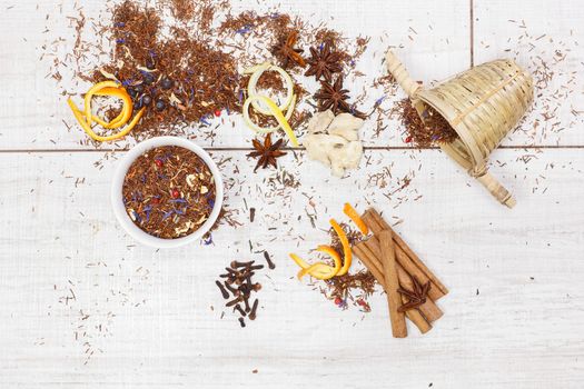 Dried Rooibos tea and ingredients