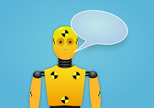 Illustration of a crash test dummy with speech bubble