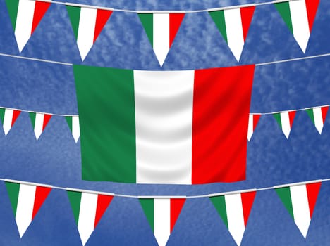 Illustrated flag of Italy with bunting and a sky background