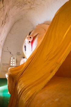 Huge Reclining Buddha Image at Manuha Pagoda, Bagan, Myanmar.