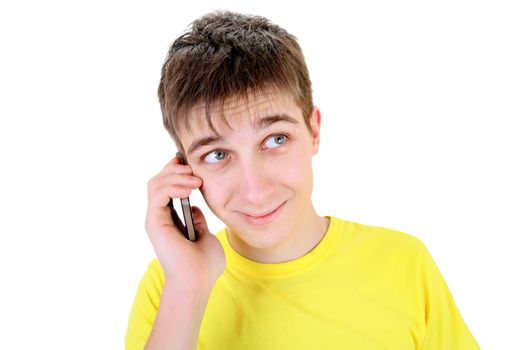 Teenager with Cellphone on the White Background