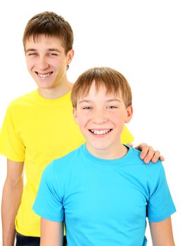 Happy Brothers Portrait on the White Background