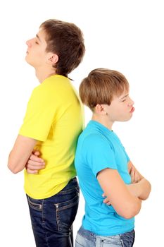 Brothers in Conflict stand Back to the Back on the White Background