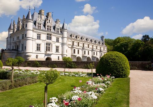 Chenonceau castle from the gardens in Loire Valley