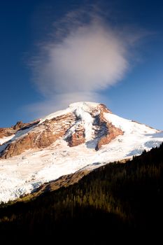 The sun is ready to set casting long shadows at Mt Baker