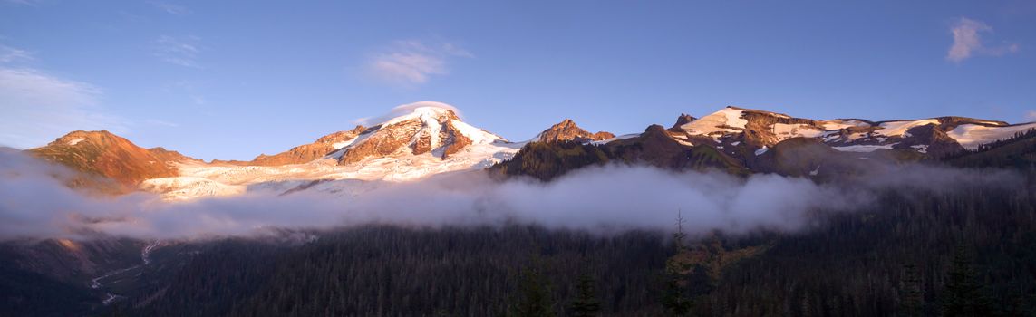 The sun is ready to set casting long shadows at Mt Baker