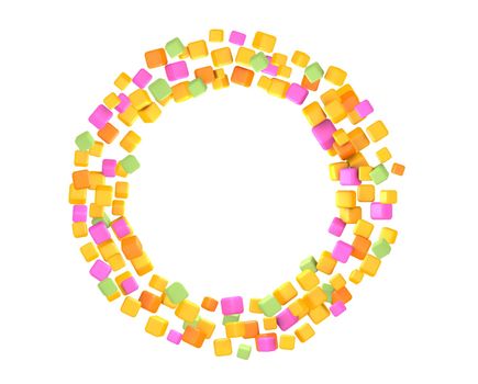 Circle of colored cubes. 3D rendering