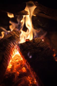 Close-up of beautiful Flame in a Fireplace
