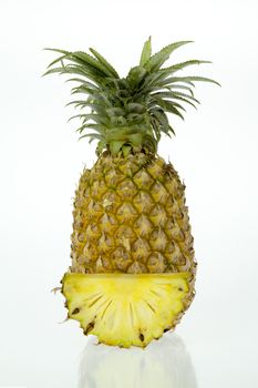 Pineapple on white background, very sweet, it came from the north of Thailand.