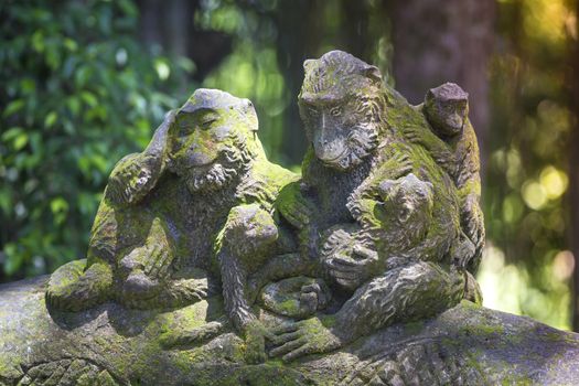 Figure of Long  Tailed Macaque with her Infant , Sacred Monkey Forest, Ubud. Bali, Indonesia