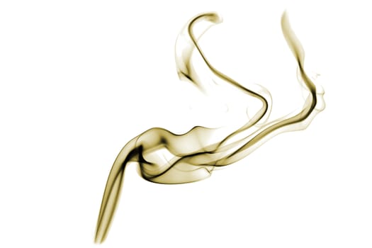 Yellow colored smoke on a white background.