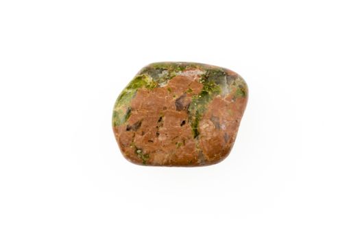 Unakite natural is multi-color gemstone on white background