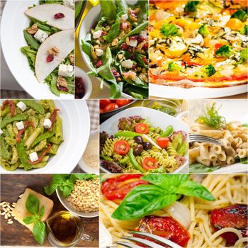 healthy vegetarian pasta soup salad pizza Italian food staples collage