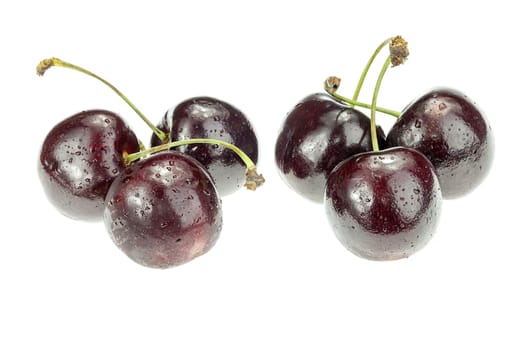 Four cherry berries isolated on white background cutout